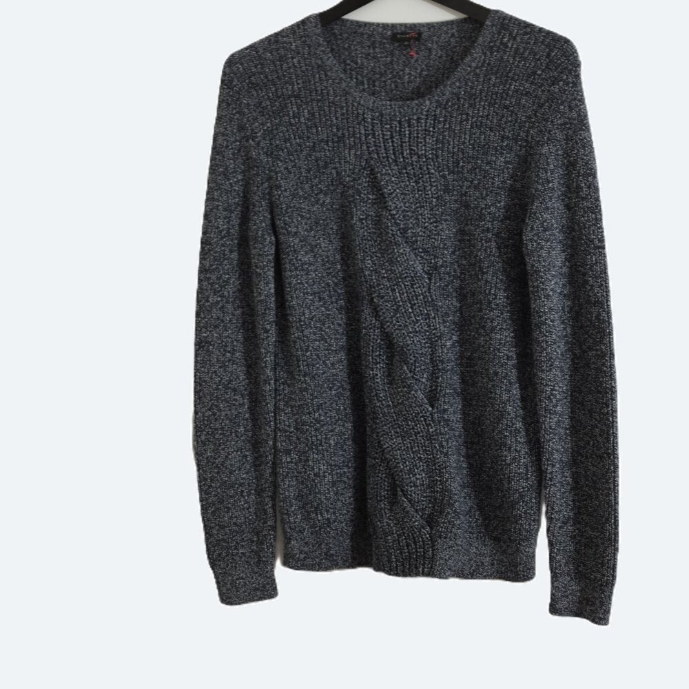 COPY - Talbots Dark Blue Marled Cable Knit Crewneck Sweater 100% Cotton Size La…
